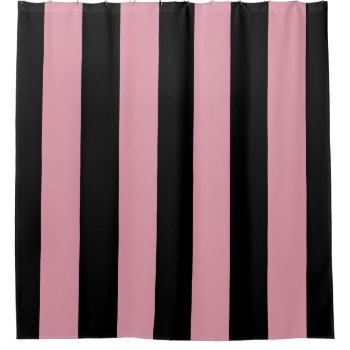 Pink And Black Stripes Shower Curtain by stdjura at Zazzle