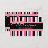 Pink and black stripes with bow business card (Front/Back)