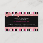 Pink and black stripes with bow business card (Back)