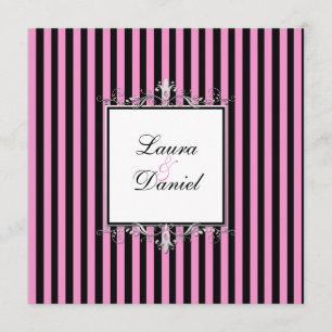 Pink and Black Stripes with Silver Scrolls Invitation