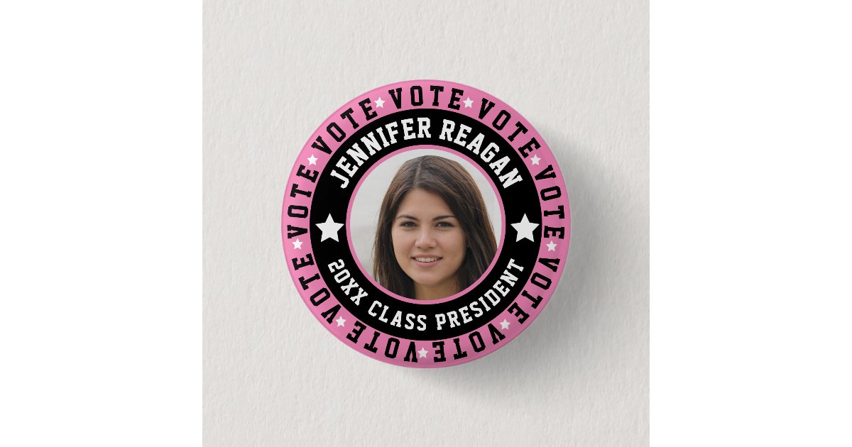 Pink Vote Button Pink and Black Student Body Campaign Button | Zazzle