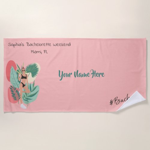 Pink and Black Summer Vibes Bachelorette Party Beach Towel