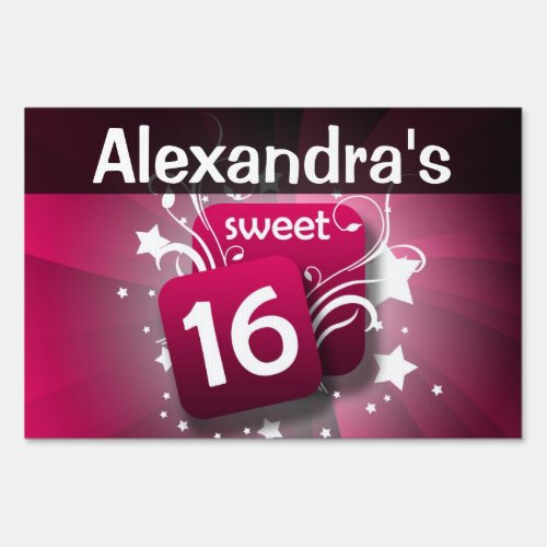 Pink and Black Sweet 16 Custom Birthday Yard Sign