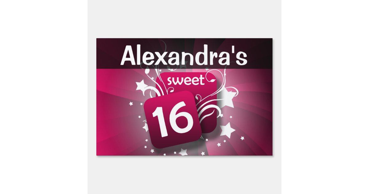 Pink and Black Sweet 16 Custom Birthday Yard Sign | Zazzle.com
