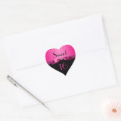 Pink and Black Sweet 16 Heart Shaped Sticker (Envelope)