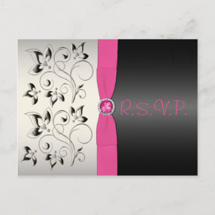 Pink and Black Sweet 16 RSVP Postcard