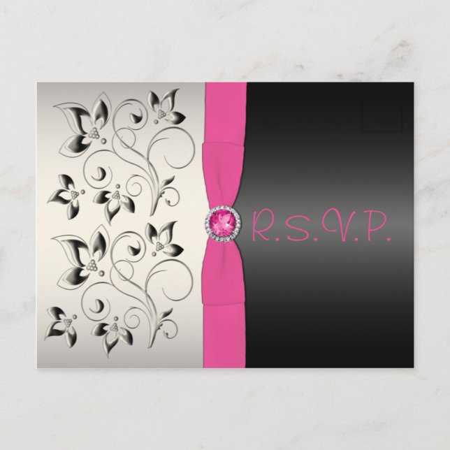 Pink and Black Sweet 16 RSVP Postcard (Front)