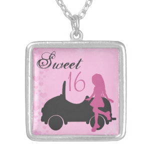 Pink and Black Sweet 16 Silhouette Necklace