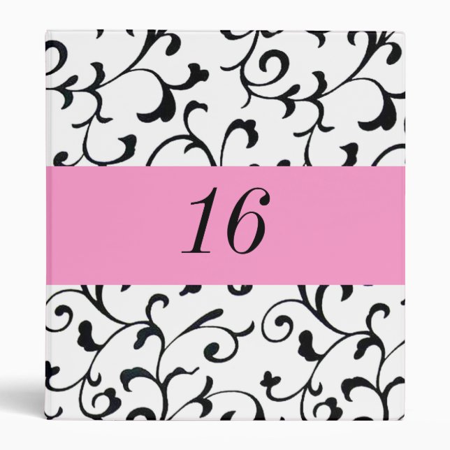 Pink and Black Sweet Sixteen Photo Album Binder (Front)