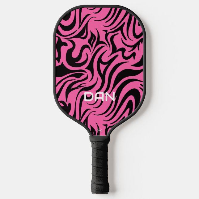 Pink and Black Swirl Pickleball Paddle (Front)