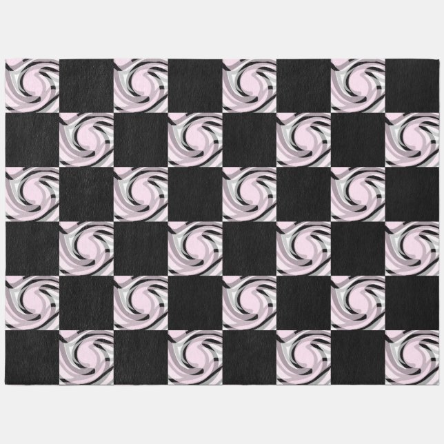 Pink and Black Swirling Check Pattern Rug (Front)
