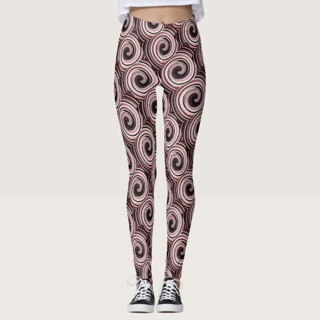 pink and black swirls modern contempory leggings (Front)