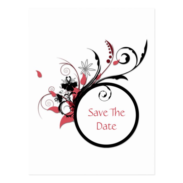 Pink and Black Swirls Save The Date Post Cards