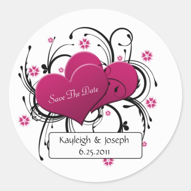 Pink and Black Swirls Save The Date Sticker (Front)