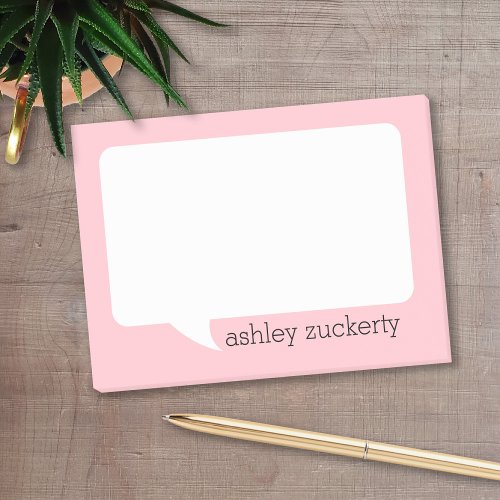 Pink and Black Talk Bubble Personalized Name Post_it Notes