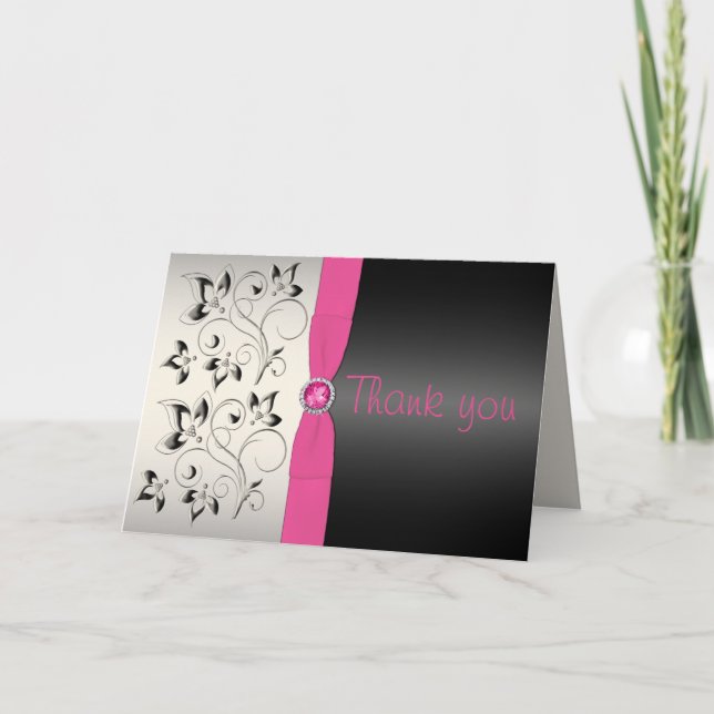 Pink and Black Thank You Card (Front)