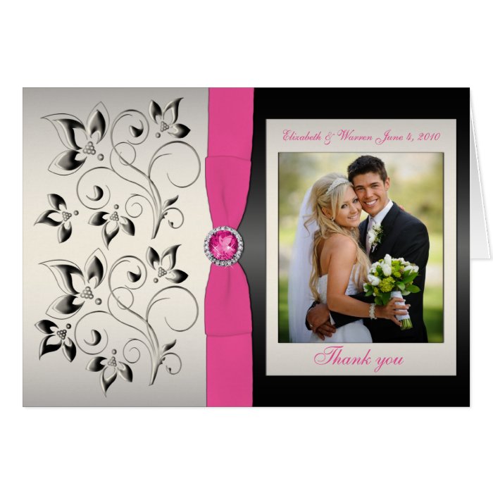 Pink and Black Thank You Card with Photo Greeting Card