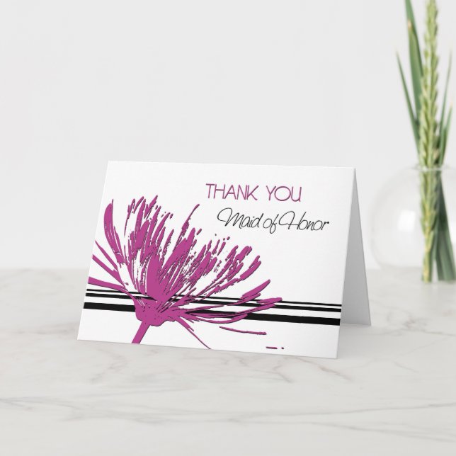 Pink and Black Thank You Maid of Honor Card (Front)