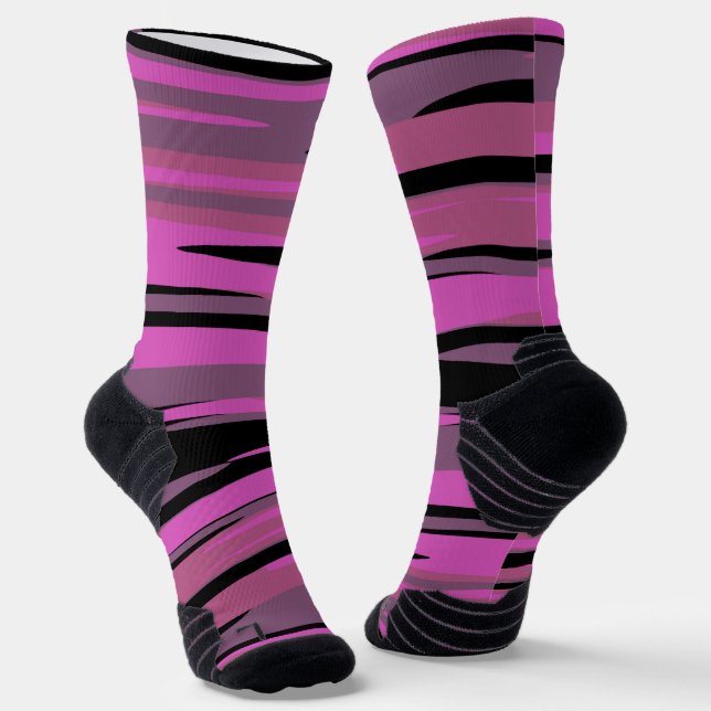 Pink and Black Tiger Camo Socks (Angled)