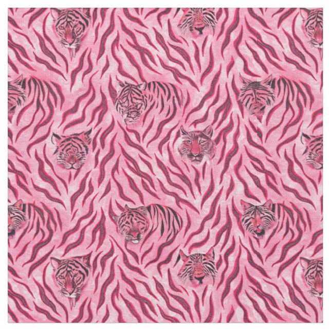 Pink and Black Tiger Print Pattern Fabric (Close Up)