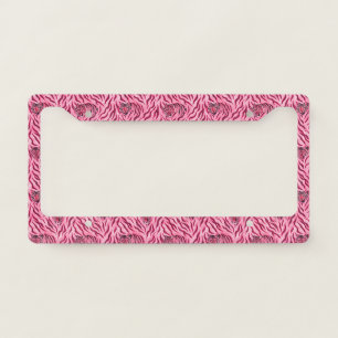 Pink and Black Tiger Print Pattern License Plate Frame