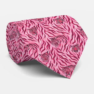 Pink and Black Tiger Print Pattern Neck Tie