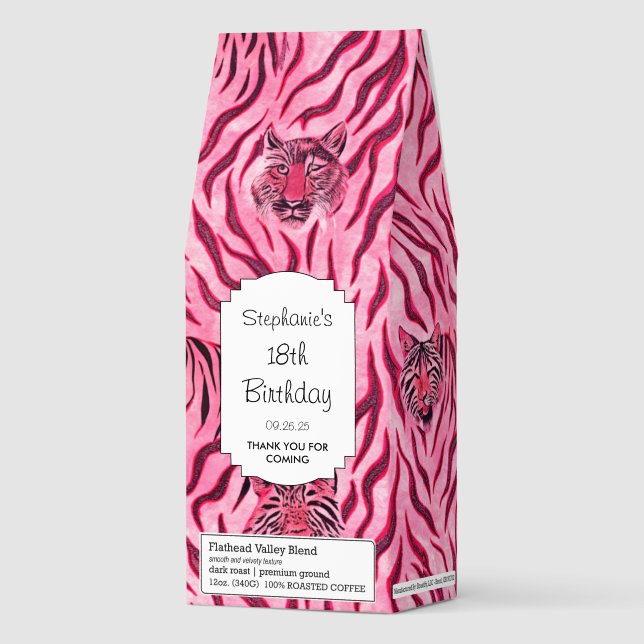 Pink and Black Tiger Print Pattern Roasted Coffee (Front)