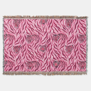 Pink and Black Tiger Print Pattern Throw Blanket