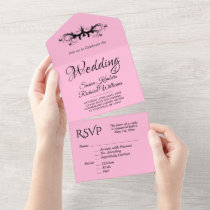 Pink and Black Tri Fold w Rsvp Wedding All In One Invitation