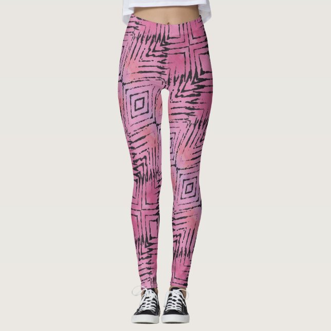 Pink and Black Tribal Abstract Leggings (Front)
