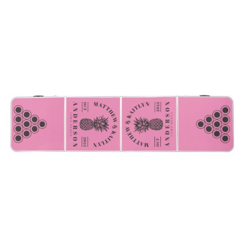Pink and Black Tropical Pineapple Wedding Beer Pong Table