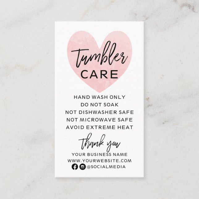 Pink and Black Tumbler Care Business Card (Front)