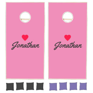 Pink and Black Vintage Heart Signature Cornhole Set