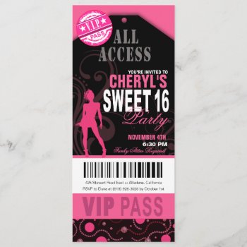 Pink And Black Vip Sweet 16 Ticket Party Invitation by Special_Occasions at Zazzle