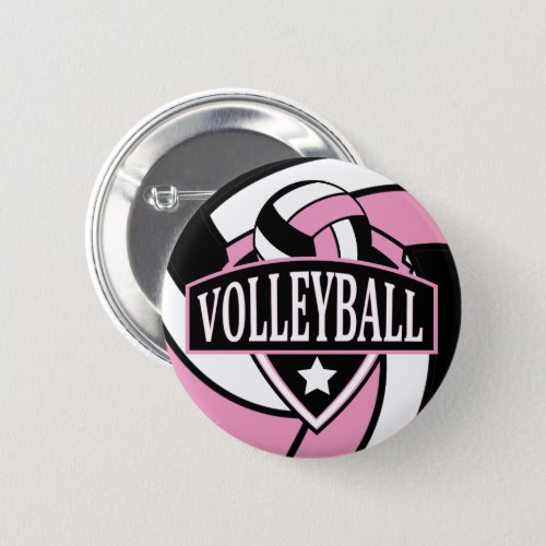 Pink and Black Volleyball Logo Button