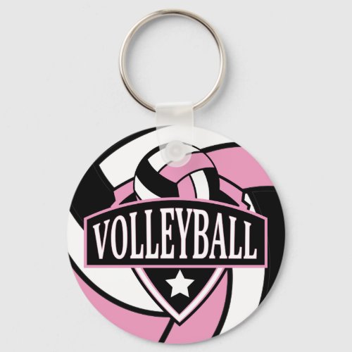 Pink and Black Volleyball Logo Keychain