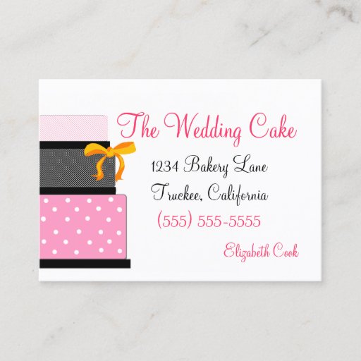 Customizable Pink &amp; Black Wedding Cake-Bakery Business Cards