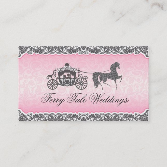 Pink And Black Wedding Horse & Carriage Business Card (Front)