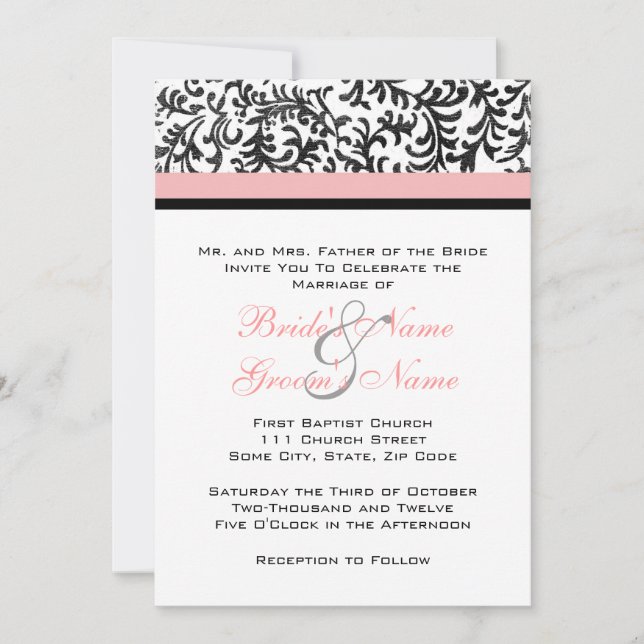 Pink and Black Wedding Invitation (Front)