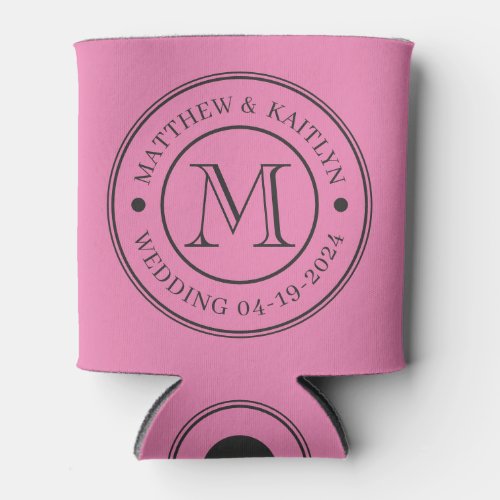 Pink and Black Wedding Monogram Can Cooler