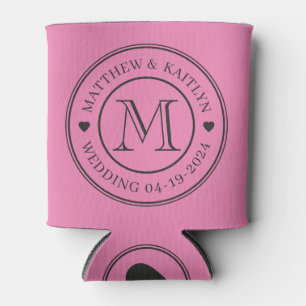 Pink and Black Wedding Monogram Heart Can Cooler