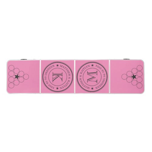 Pink and Black Wedding Monogram Star Beer Pong Table