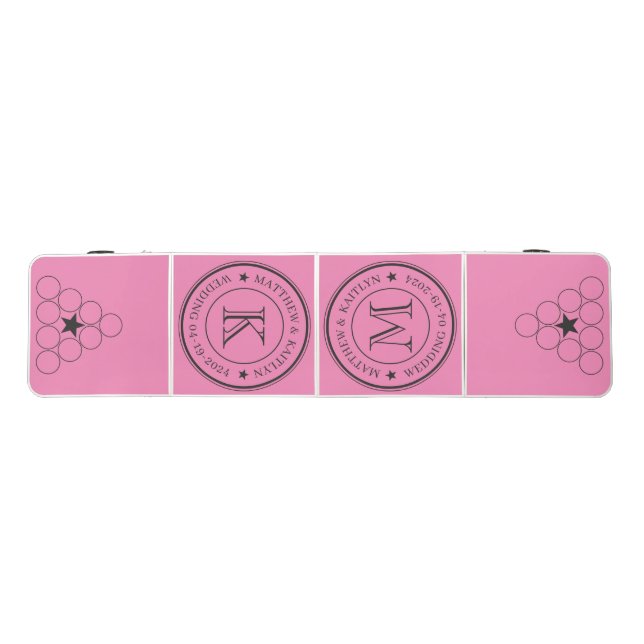 Pink and Black Wedding Monogram Star Beer Pong Table (Top)