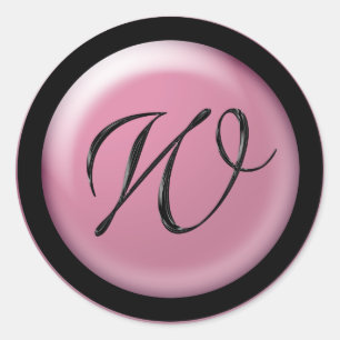 Pink And Black Wedding Monogram W Envelope Seal