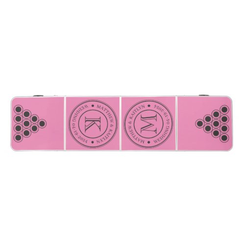 Pink and Black Wedding Monogram with Name Beer Pong Table