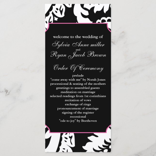 pink and black Wedding program (Front)