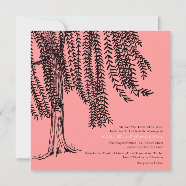 Pink and Black Willow Tree Wedding Invitation (Front)