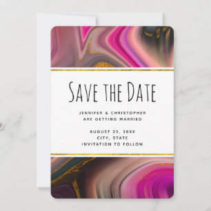 Pink and Black with Gold Swirls Abstract Wedding Save The Date