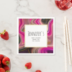 Pink and Black with Gold Swirls Baby Shower Napkins