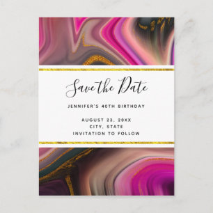 Pink and Black with Gold Swirls Save the Date Invitation Postcard